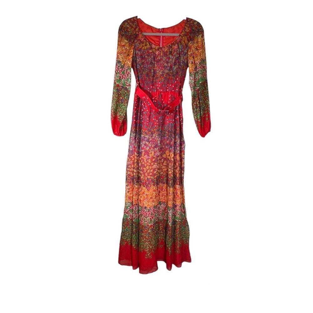 Miss Elliette Maxi Dress XS Red Floral Peasant Long Sleeve Vintage New